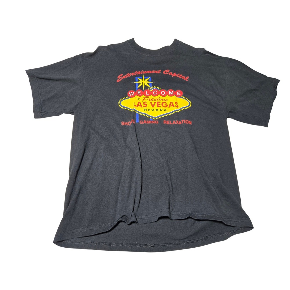 Vintage Las Vegas Welcome Sign T-Shirt XL (Fits Large) Faded Black Gildan Y2K‎